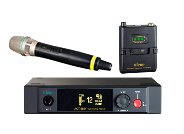 미프로 ACT-5802DM 무선 벨트팩 핸드형 마이크 무선 2채널(세트) 보컬용 찬양단용